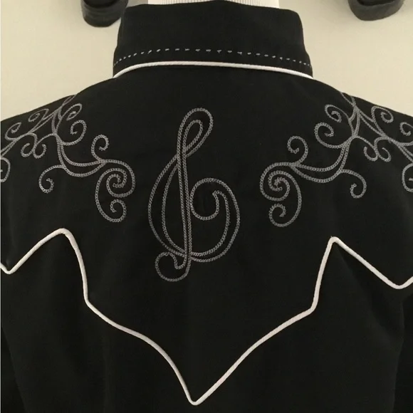 Panhandler Slim Western Wear Black Embroidered Pearl Diamond Snap Button Shirt - Picture 8 of 14